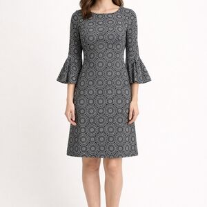 Tommy Hilfiger Black Patterned Long Sleeve Dress